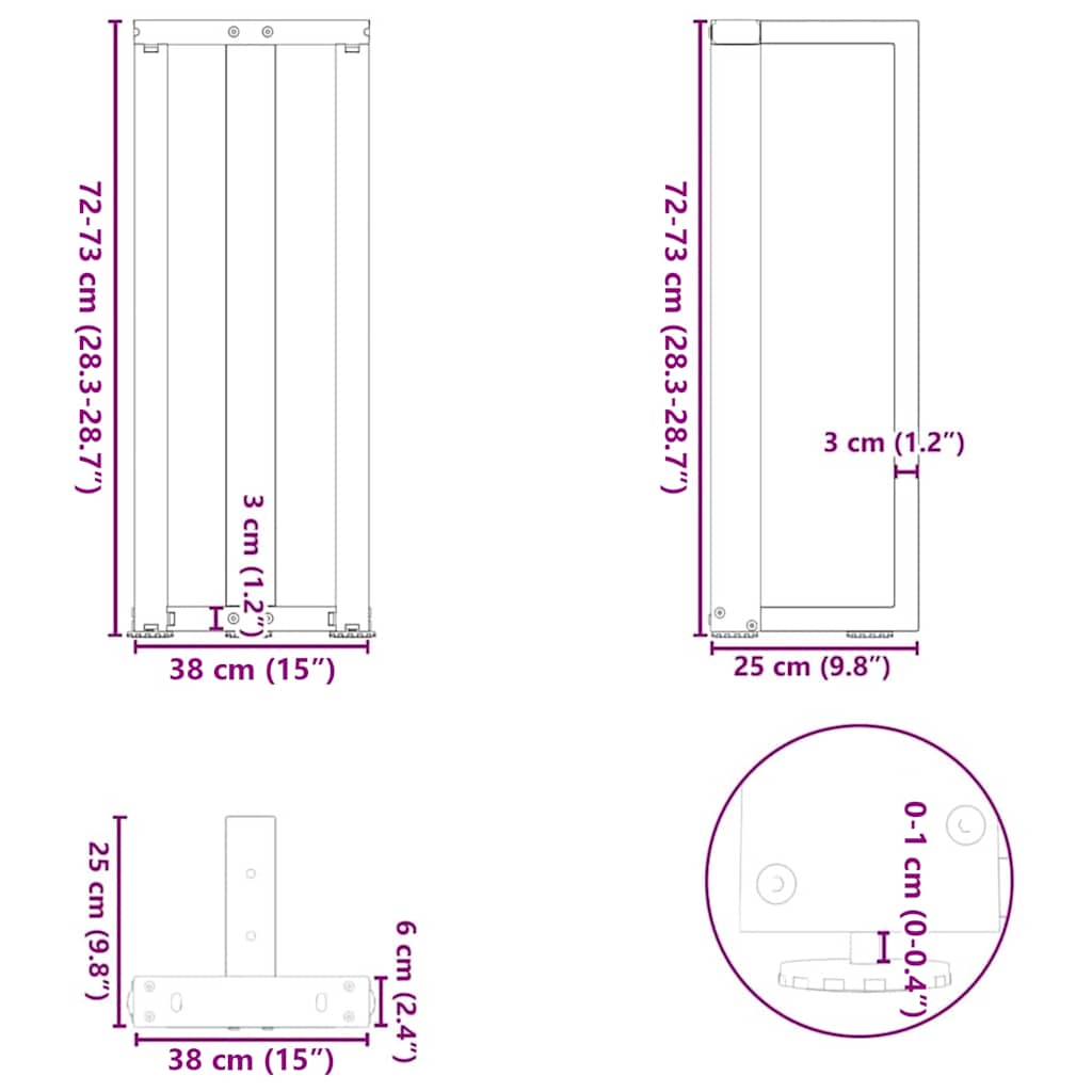 vidaXL Nogi do stołu konsolowego w kształcie litery T 2 szt. Czarne 38x25x(72-73) cm Stal