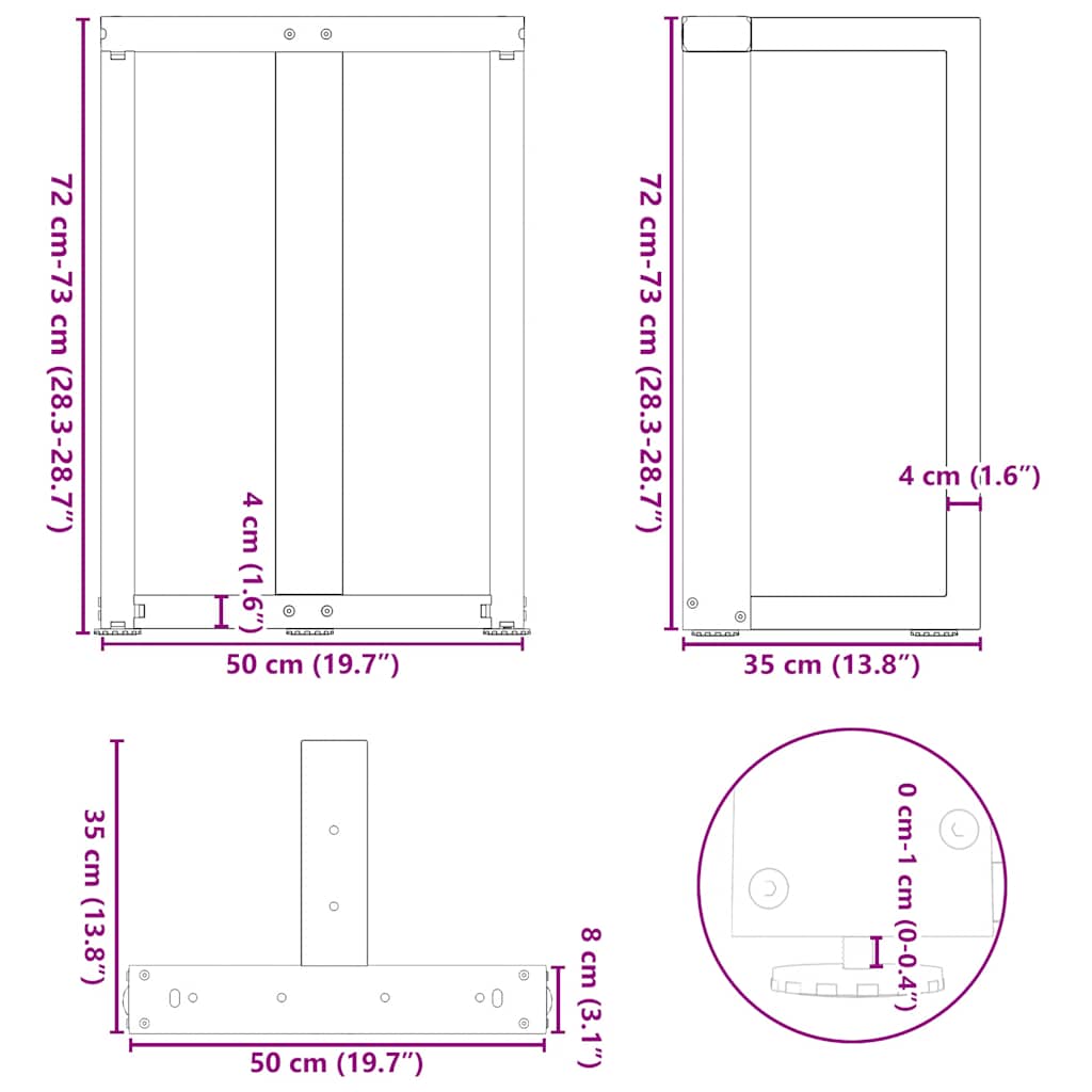 vidaXL Nogi do stołu jadalnego w kształcie litery T 2 szt. Białe 50x35x(72-73) cm Stal