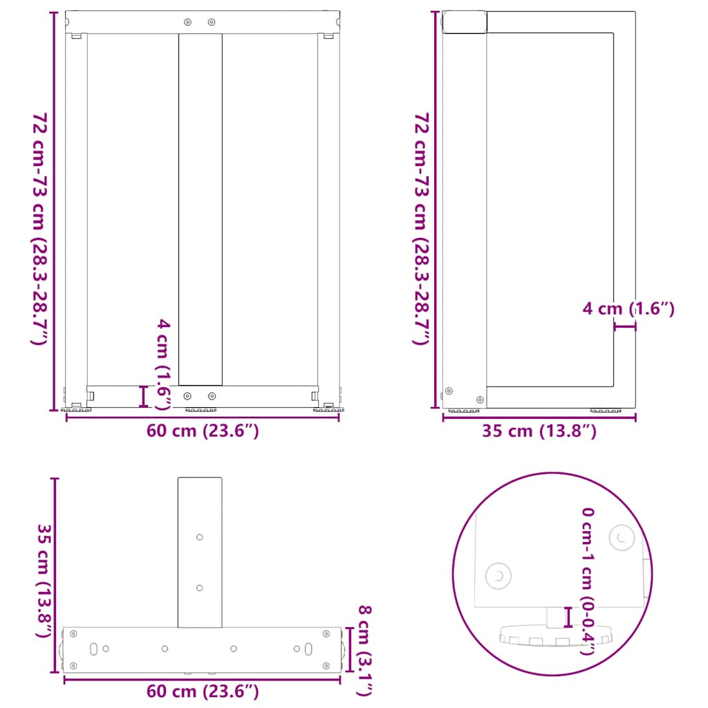 vidaXL Nogi do stołu jadalnego w kształcie litery T 2 szt. Czarne 60x35x(72-73) cm Stal