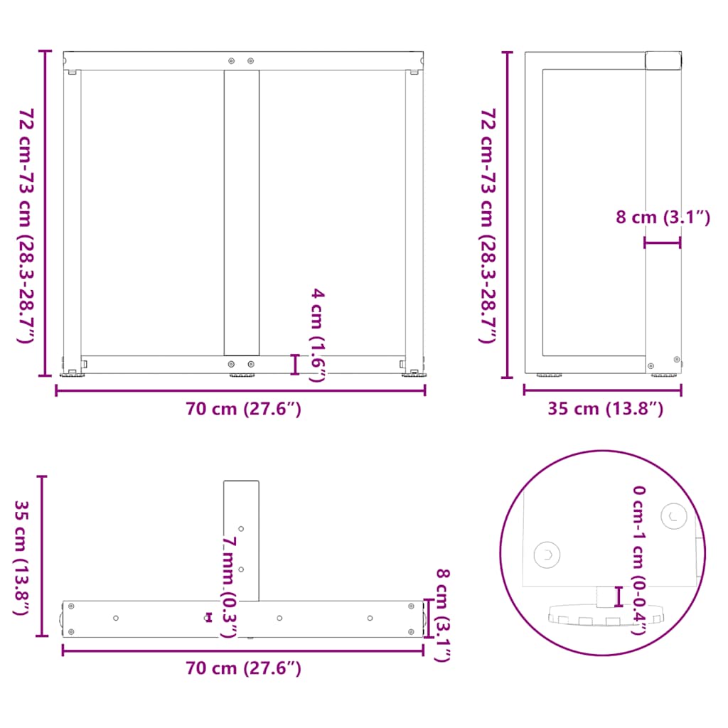 vidaXL Nogi do stołu jadalnego w kształcie litery T 2 szt. Czarne 70x35x(72-73) cm Stal