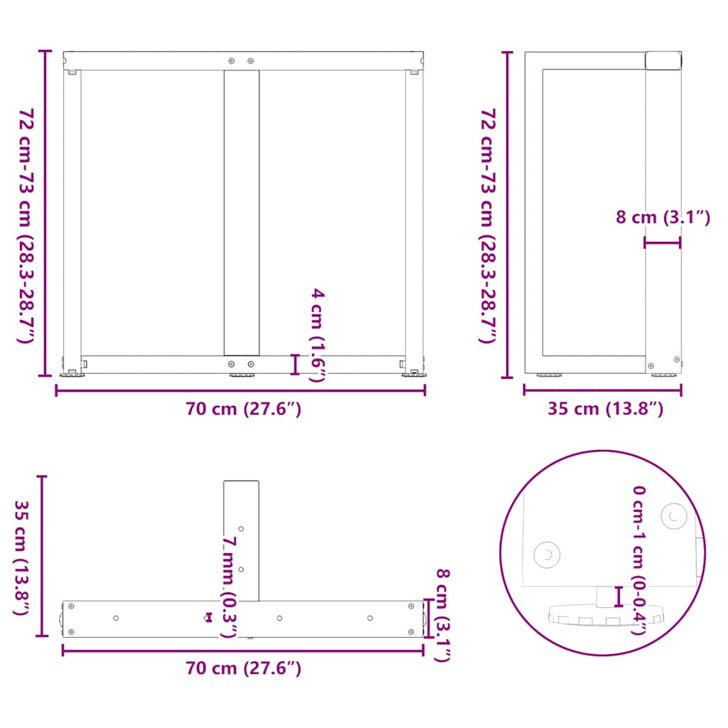 vidaXL Nogi do stołu jadalnego w kształcie litery T 2 szt. Antracyt 70x35x(72-73) cm Stal