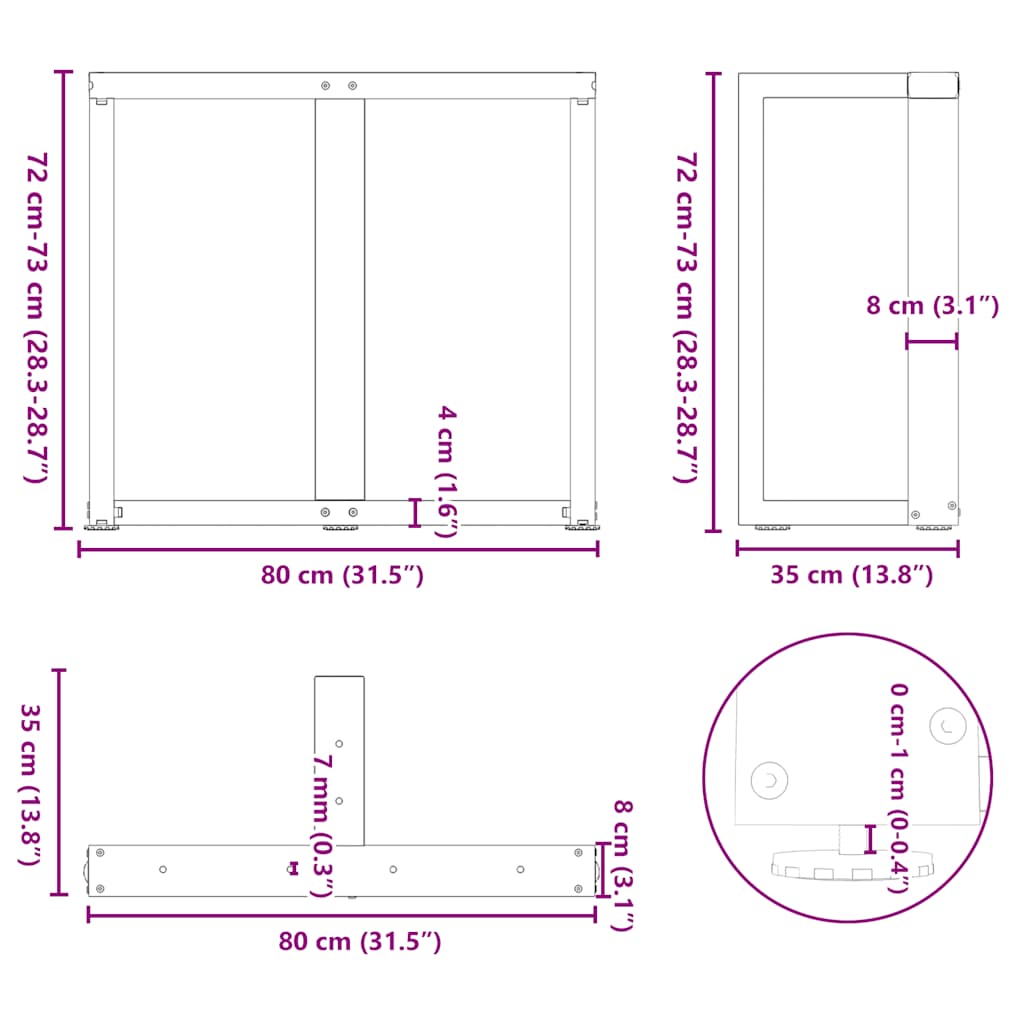 vidaXL Nogi do stołu jadalnego w kształcie litery T 2 szt. Antracyt 80x35x(72-73) cm Stal