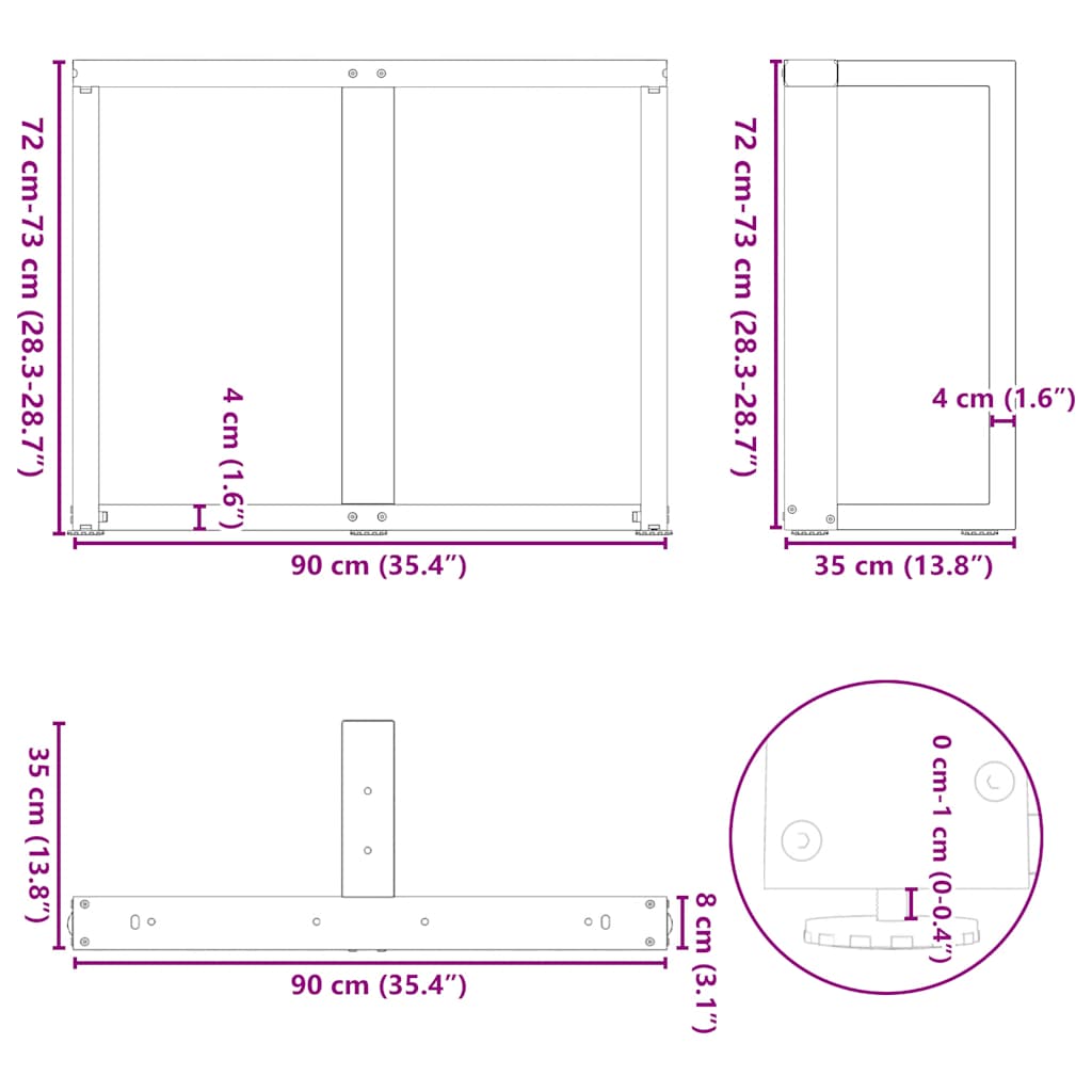 vidaXL Nogi do stołu jadalnego w kształcie litery T 2 szt. Czarne 90x35x(72-73) cm Stal