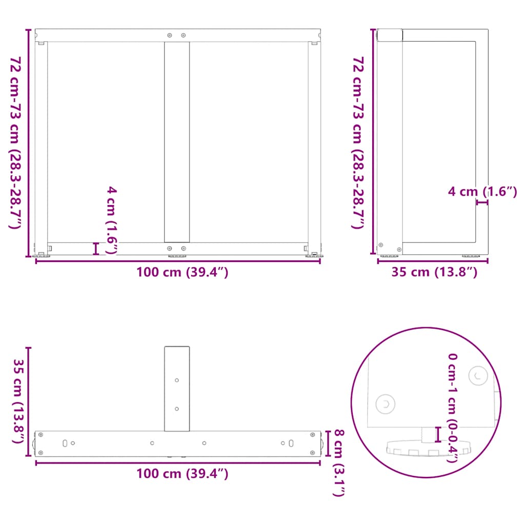 vidaXL Nogi do stołu jadalnego w kształcie litery T 2 szt. Białe 100x35x(72-73) cm Stal