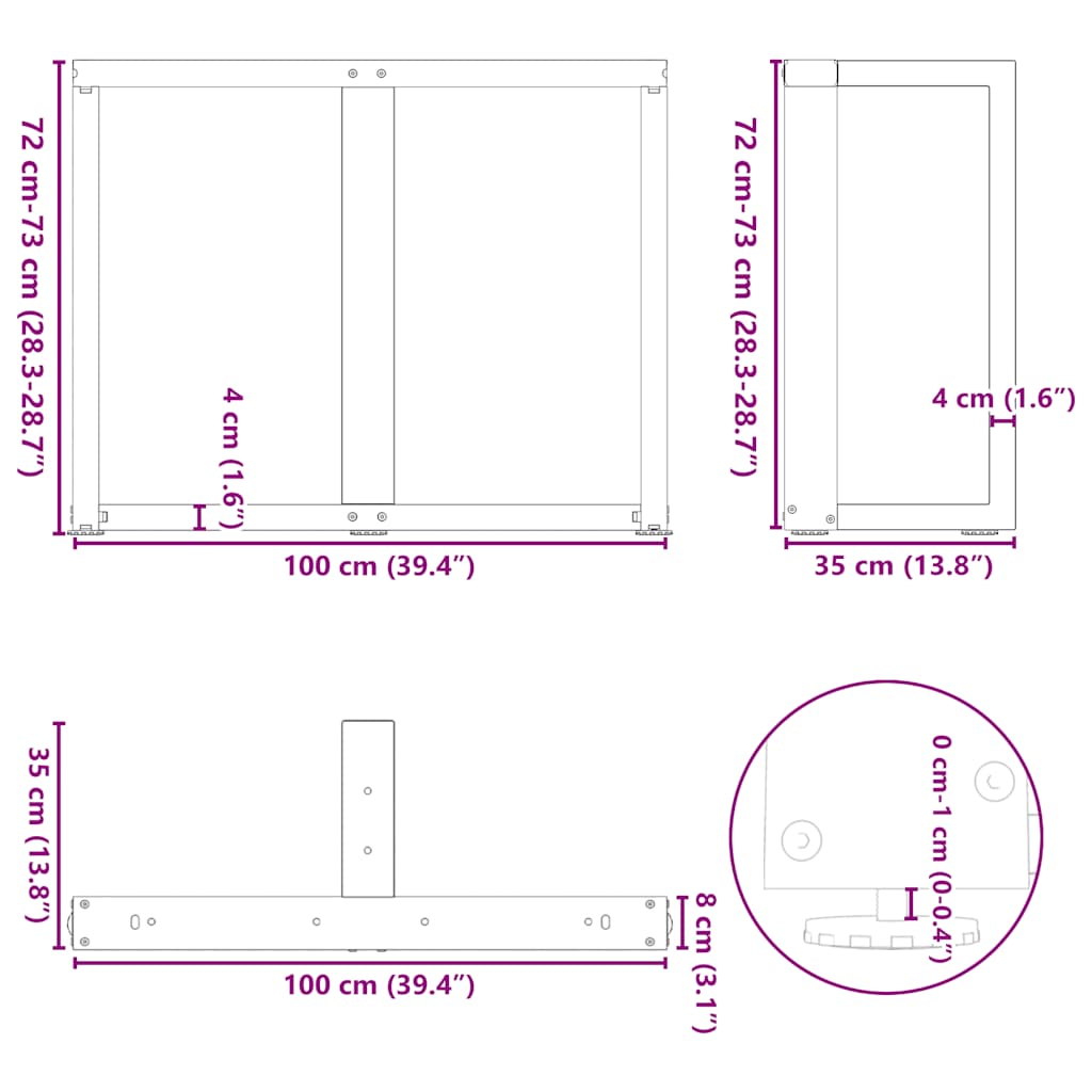 vidaXL Nogi do stołu jadalnego w kształcie litery T 2 szt. Czarne 100x35x(72-73) cm Stal