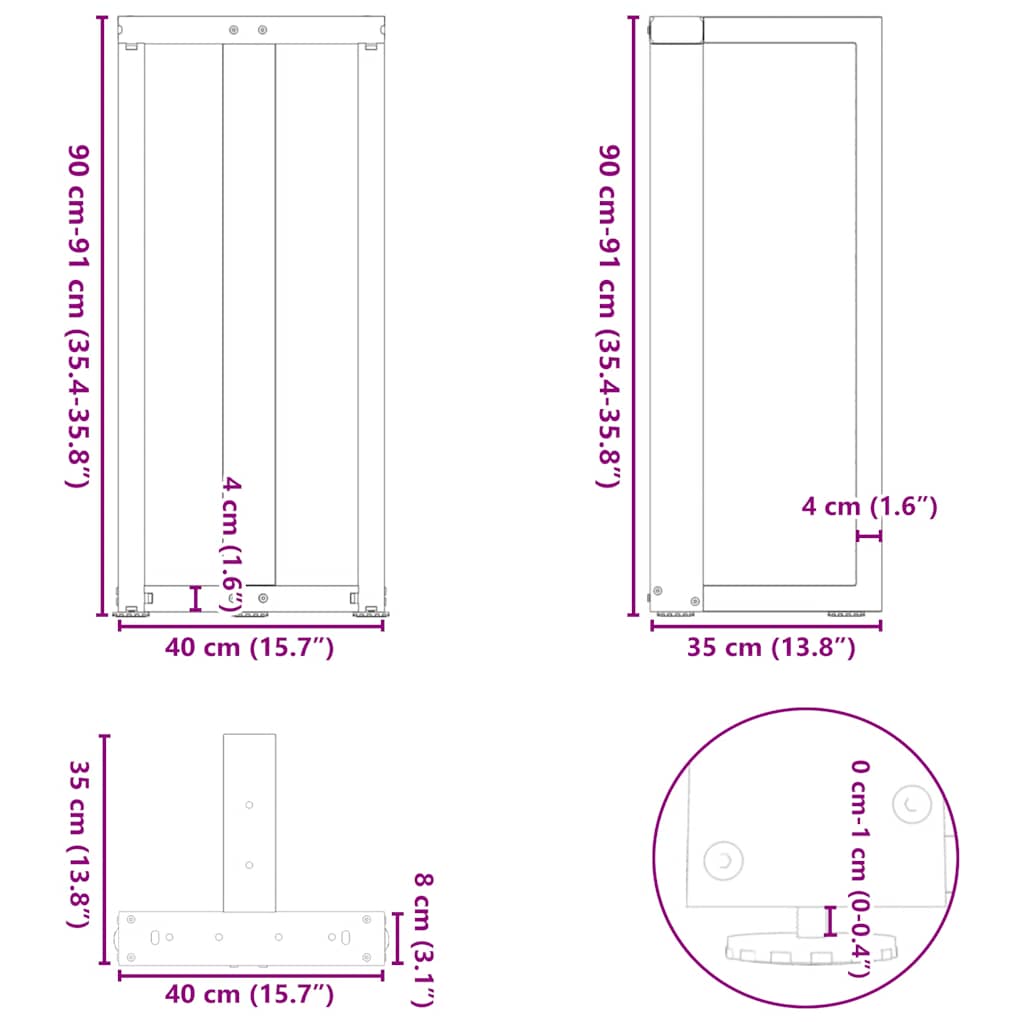 vidaXL Nogi do stołu barowego w kształcie litery T 2 szt. Czarne 40x35x(90-91) cm Stal