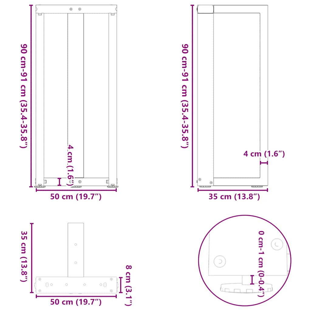 vidaXL Nogi do stołu barowego w kształcie litery T 2 szt. Białe 50x35x(90-91) cm Stal