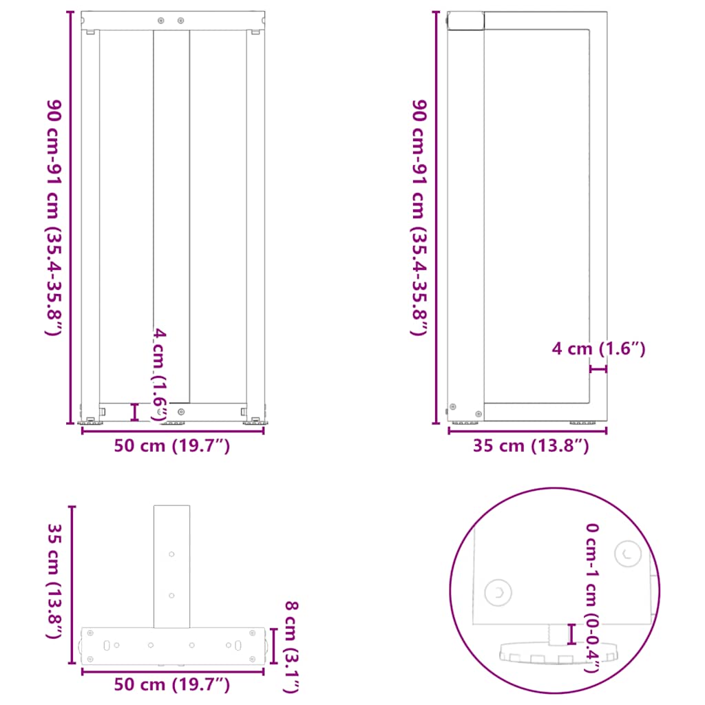 vidaXL Nogi do stołu barowego w kształcie litery T 2 szt. Antracyt 50x35x(90-91) cm Stal