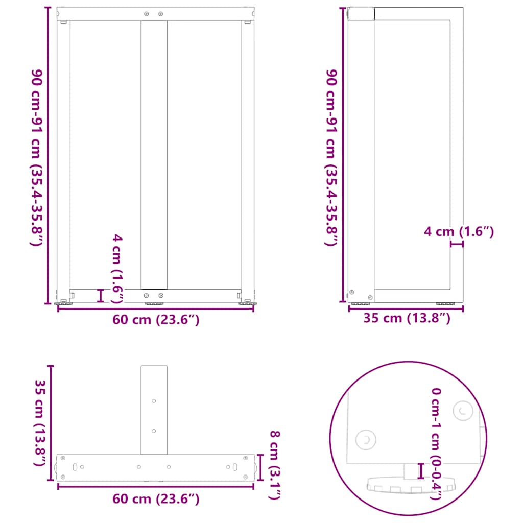 vidaXL Nogi do stołu barowego w kształcie litery T 2 szt. Czarne 60x35x(90-91) cm Stal