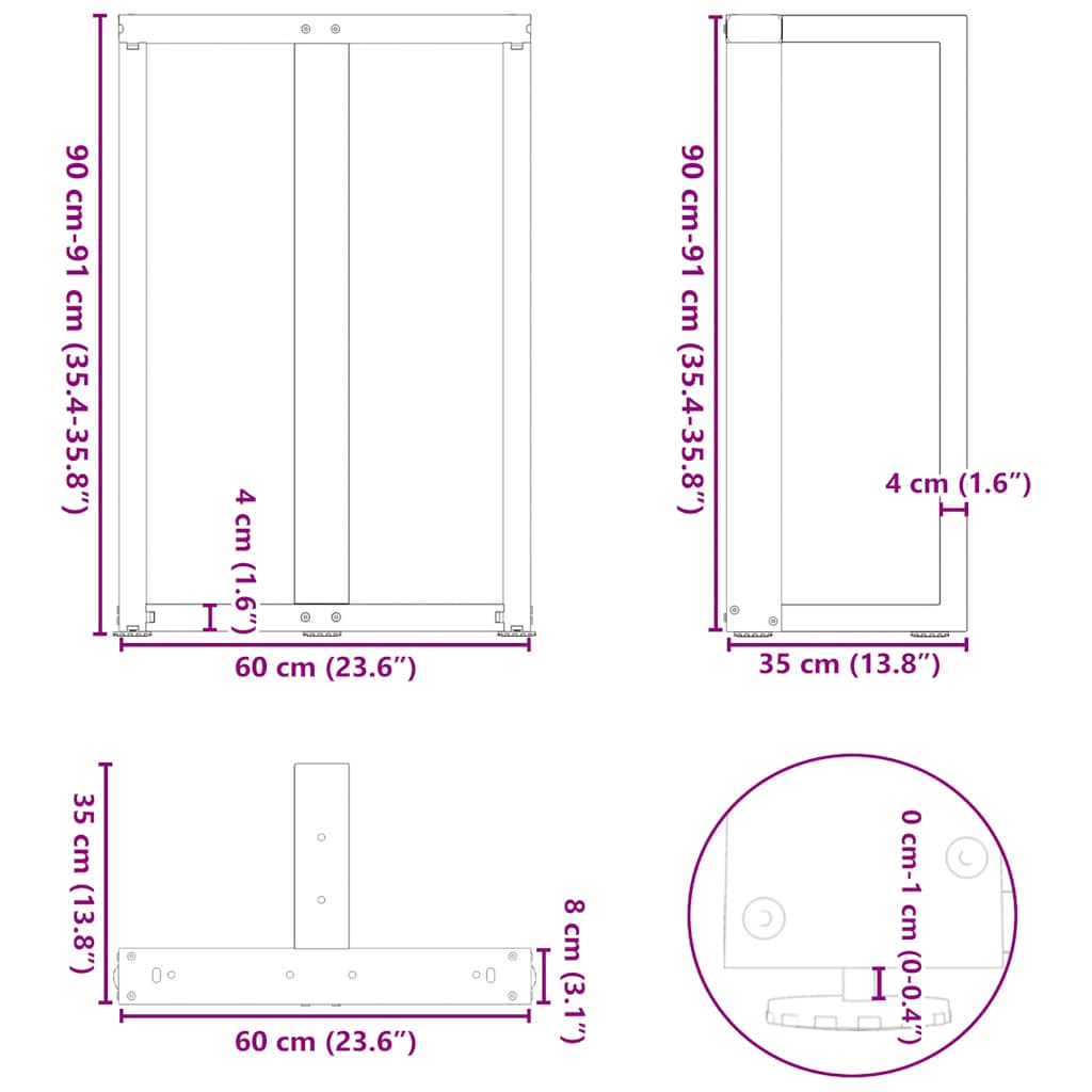 vidaXL Nogi do stołu barowego w kształcie litery T 2 szt. Czarne 60x35x(90-91) cm Stal