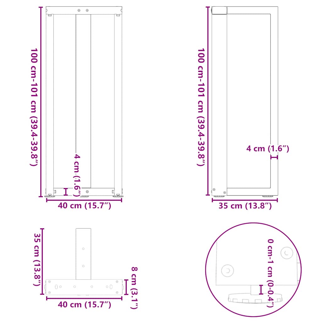 vidaXL Nogi do stołu barowego w kształcie litery T 2 szt. Czarne 40x35x(100-101) cm Stal