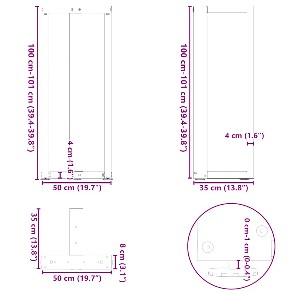 vidaXL Nogi do stołu barowego w kształcie litery T 2 szt. Antracyt 50x35x(100-101) cm Stal