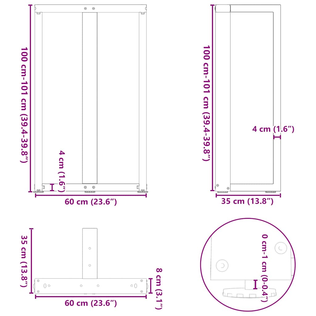 vidaXL Nogi do stołu barowego w kształcie litery T 2 szt. Antracyt 60x35x(100-101) cm Stal