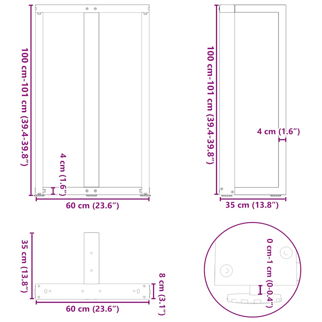 vidaXL Nogi do stołu barowego w kształcie litery T 2 szt. Czarne 60x35x(100-101) cm Stal