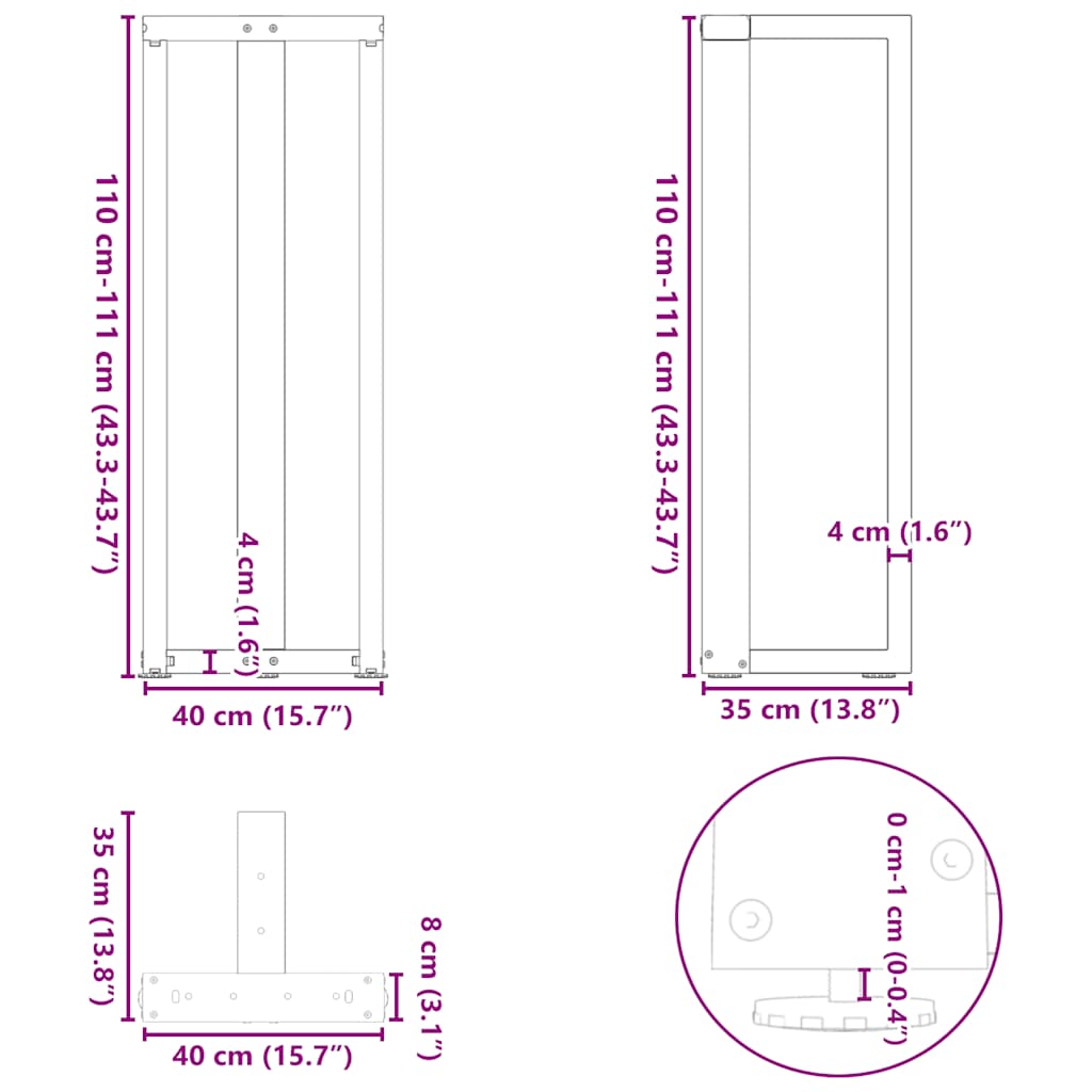 vidaXL Nogi do stołu barowego w kształcie litery T 2 szt. Czarne 40x35x(110-111) cm Stal