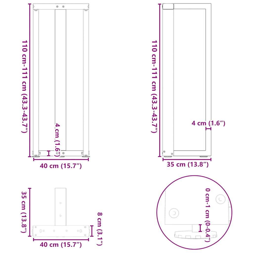 vidaXL Nogi do stołu barowego w kształcie litery T 2 szt. Białe 40x35x(110-111) cm Stal