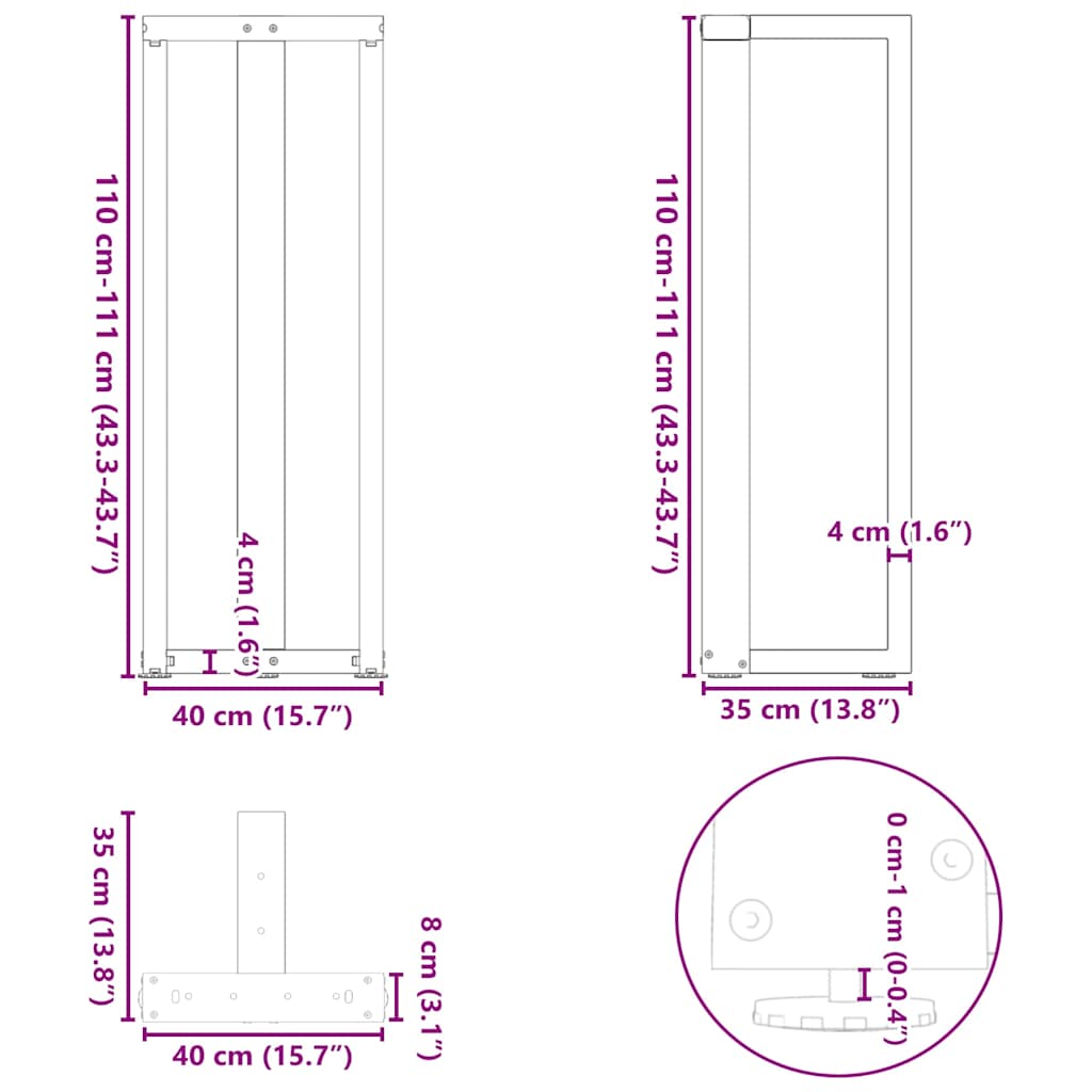 vidaXL Nogi do stołu barowego w kształcie litery T 2 szt. Antracyt 40x35x(110-111) cm Stal