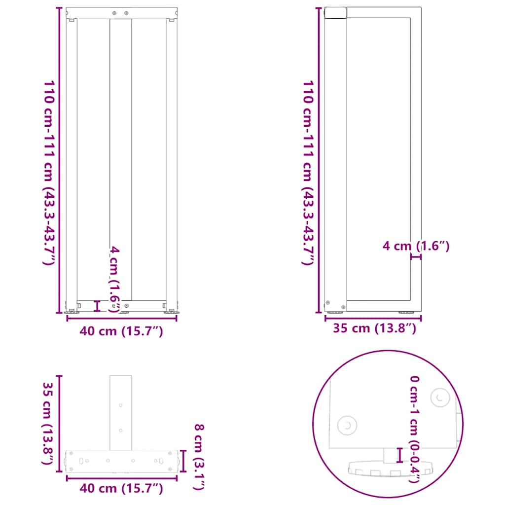 vidaXL Nogi do stołu barowego w kształcie litery T 2 szt. Czarne 40x35x(110-111) cm Stal