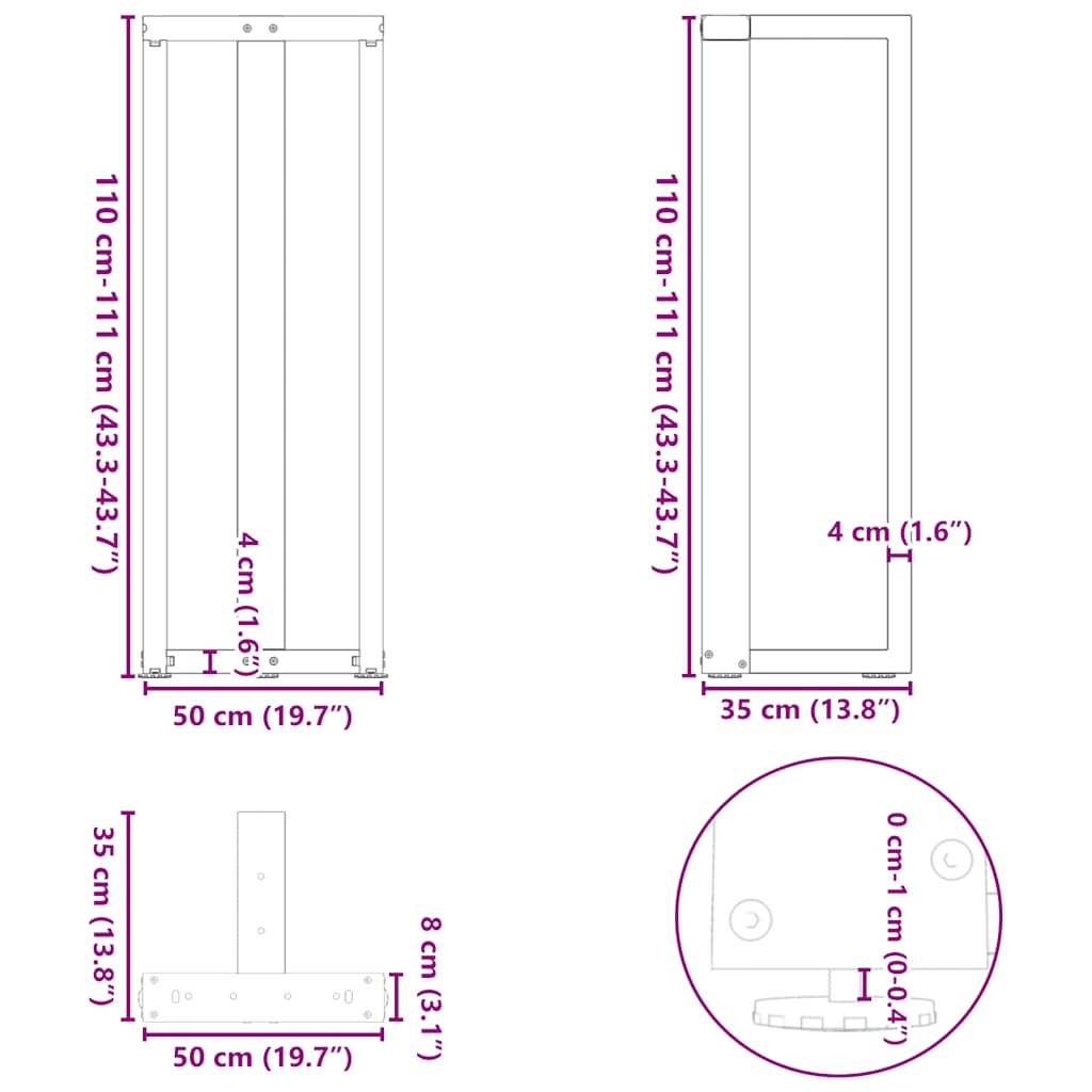 vidaXL Nogi do stołu barowego w kształcie litery T 2 szt. Czarne 50x35x(110-111) cm Stal