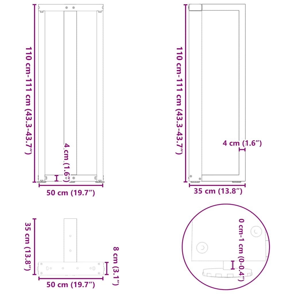 vidaXL Nogi do stołu barowego w kształcie litery T 2 szt. Antracyt 50x35x(110-111) cm Stal