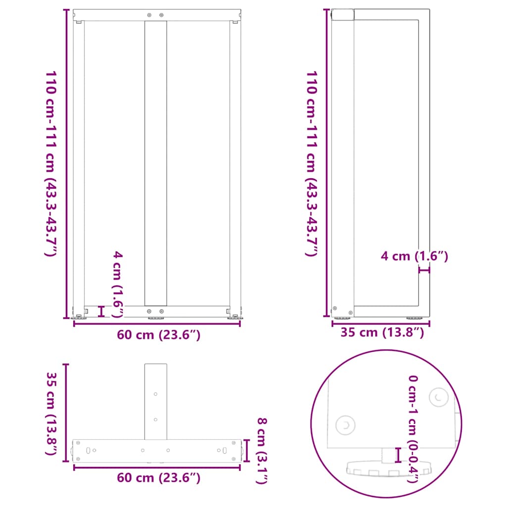 vidaXL Nogi do stołu barowego w kształcie litery T 2 szt. Antracyt 60x35x(110-111) cm Stal
