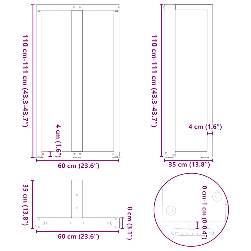 vidaXL Nogi do stołu barowego w kształcie litery T 2 szt. Czarne 60x35x(110-111) cm Stal