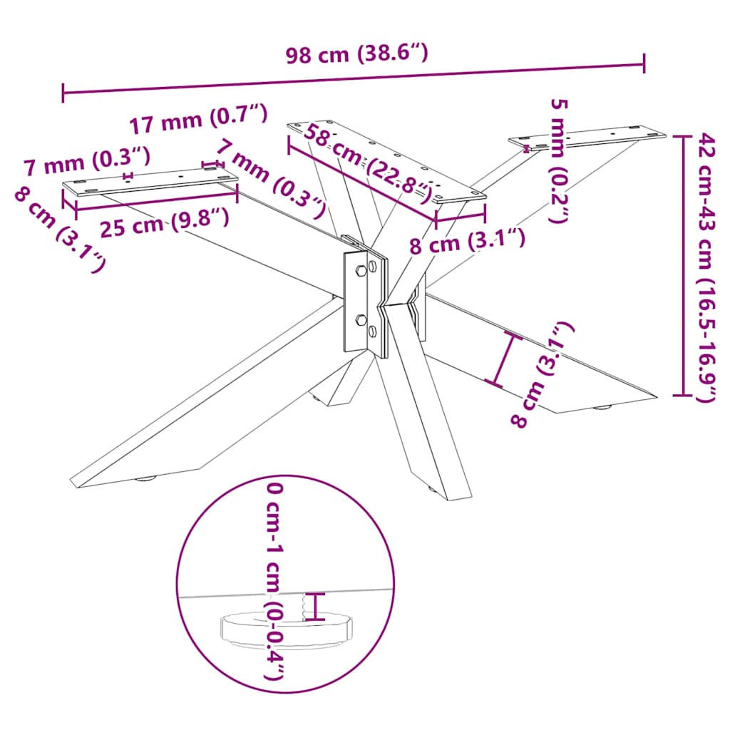 vidaXL Noga stolika kawowego Pająk Kształt Biały 98x58x(42-43) cm Stal