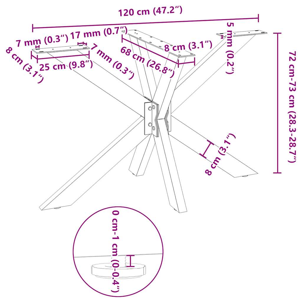 vidaXL Noga do stołu jadalnego Spider Shape Czarny 120x68x(72-73) cm Stal