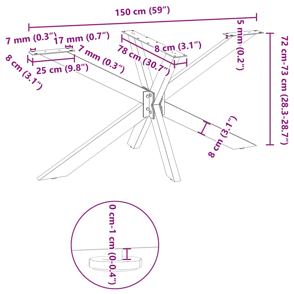 vidaXL Noga do stołu jadalnego Spider Shape Czarny 150x78x(72-73) cm Stal