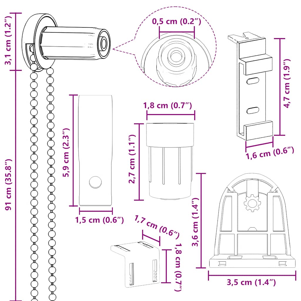 vidaXL 19-częściowy zestaw okuć do rolet 18 mm