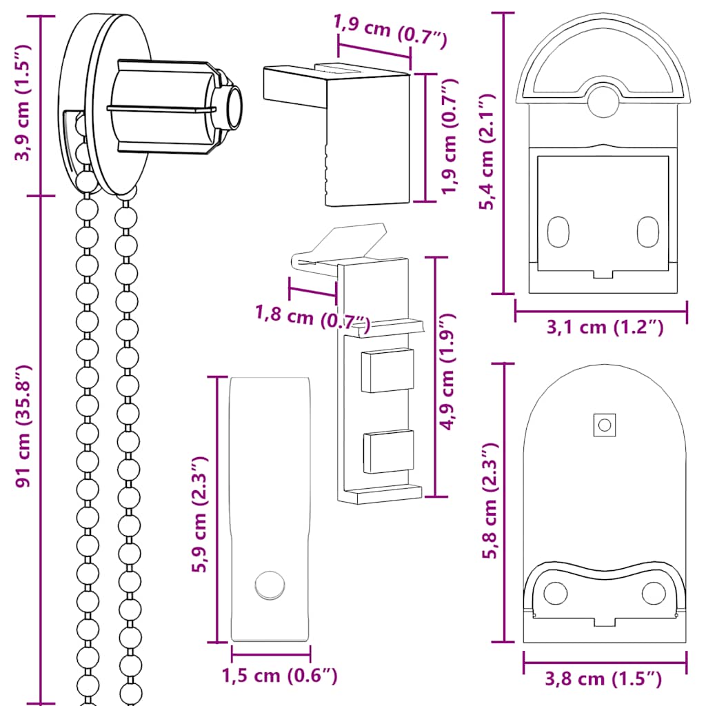 vidaXL 20 sztuk okuć do rolet 25 mm