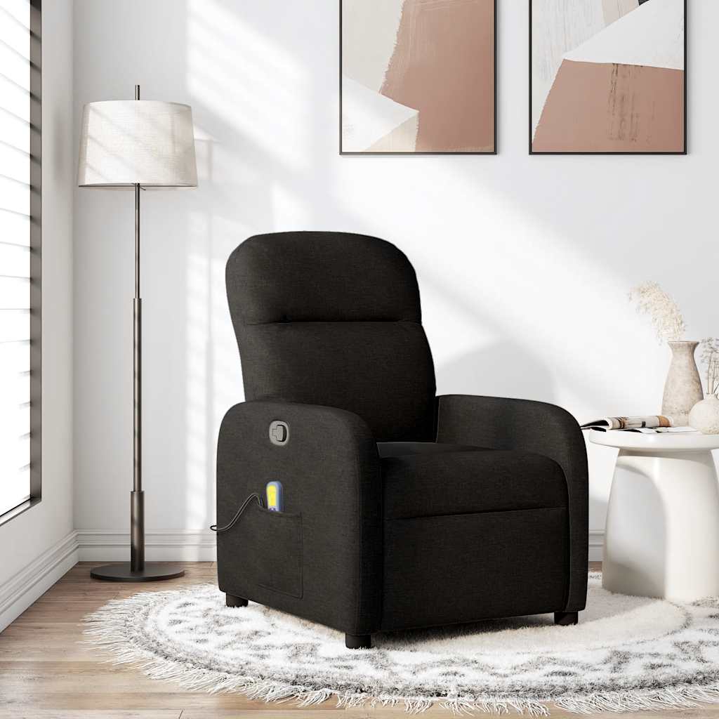 vidaXL Rozkładany fotel masujący, czarny, obity tkaniną