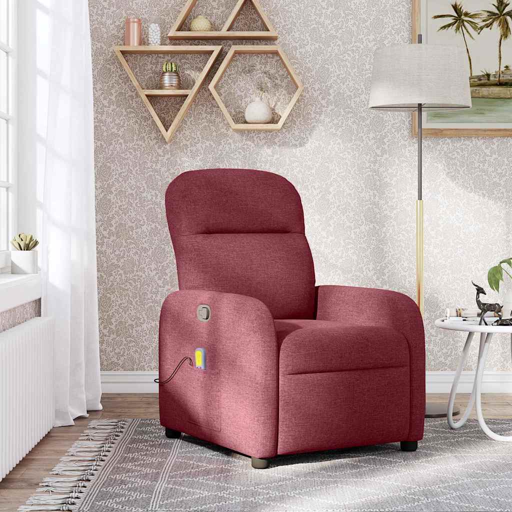 vidaXL Rozkładany fotel masujący, winna czerwień, obity tkaniną