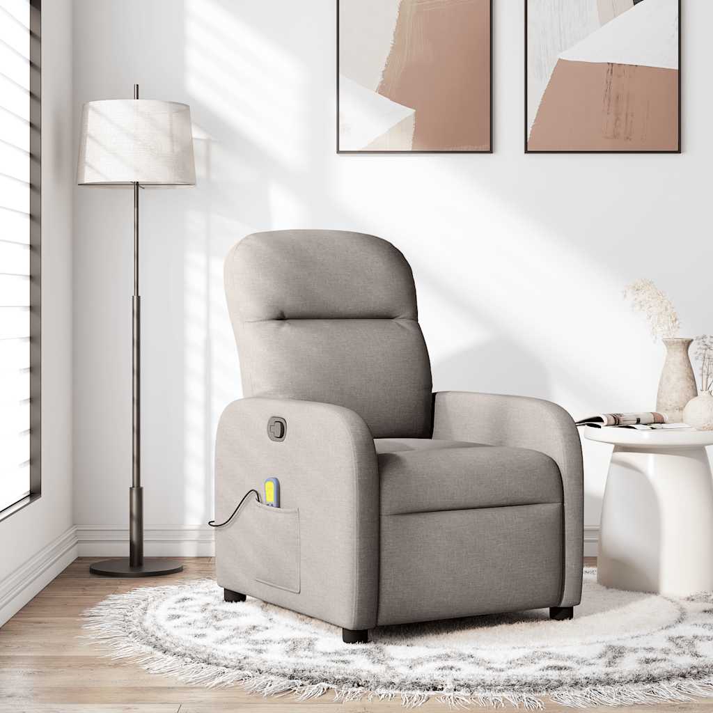 vidaXL Rozkładany fotel masujący, taupe, obity tkaniną