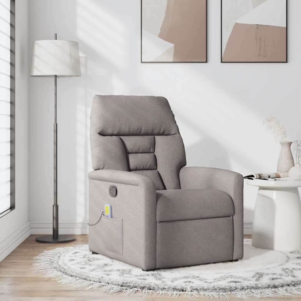 vidaXL Rozkładany fotel masujący, taupe, obity tkaniną