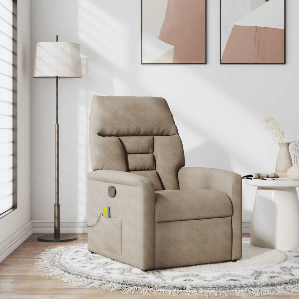 vidaXL Rozkładany fotel masujący, kolor taupe, obity mikrofibrą