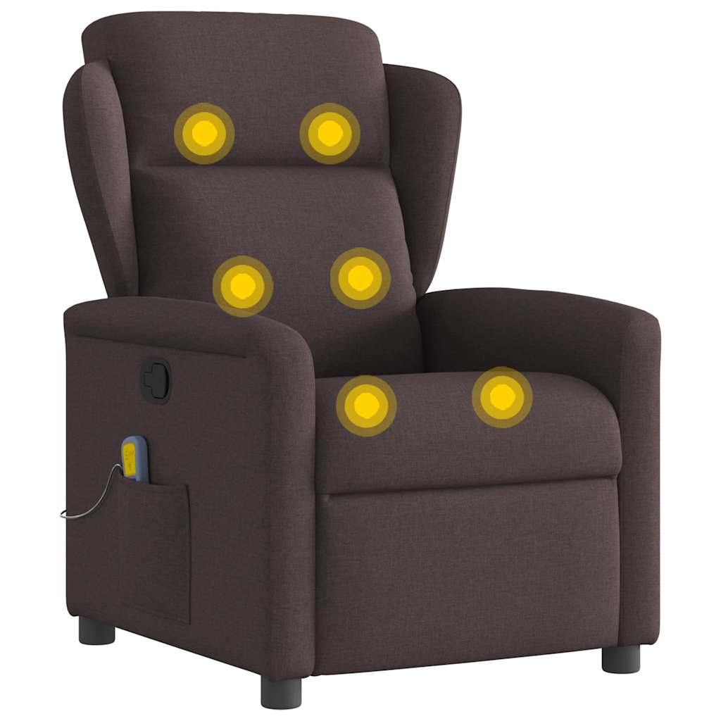 vidaXL Rozkładany fotel masujący, ciemnobrązowy, obity tkaniną