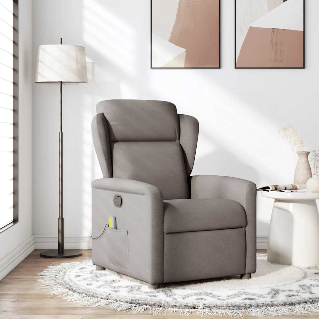 vidaXL Rozkładany fotel masujący, taupe, obity tkaniną