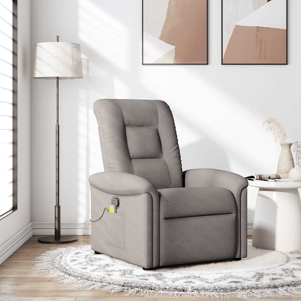 vidaXL Rozkładany fotel masujący, taupe, obity tkaniną