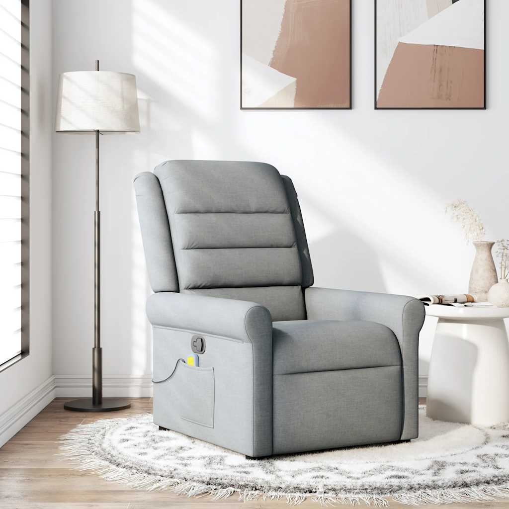 vidaXL Rozkładany fotel masujący, jasnoszary, obity tkaniną