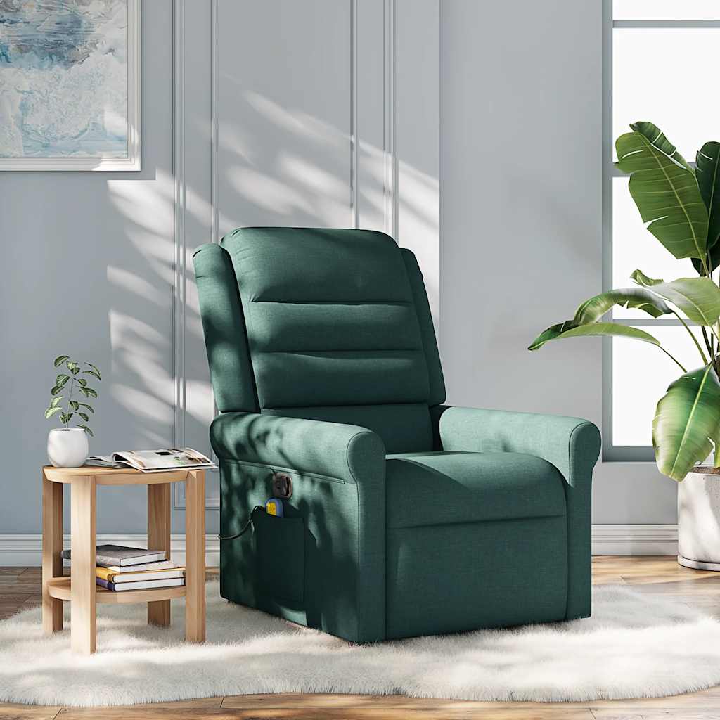 vidaXL Rozkładany fotel masujący, ciemnozielony, obity tkaniną