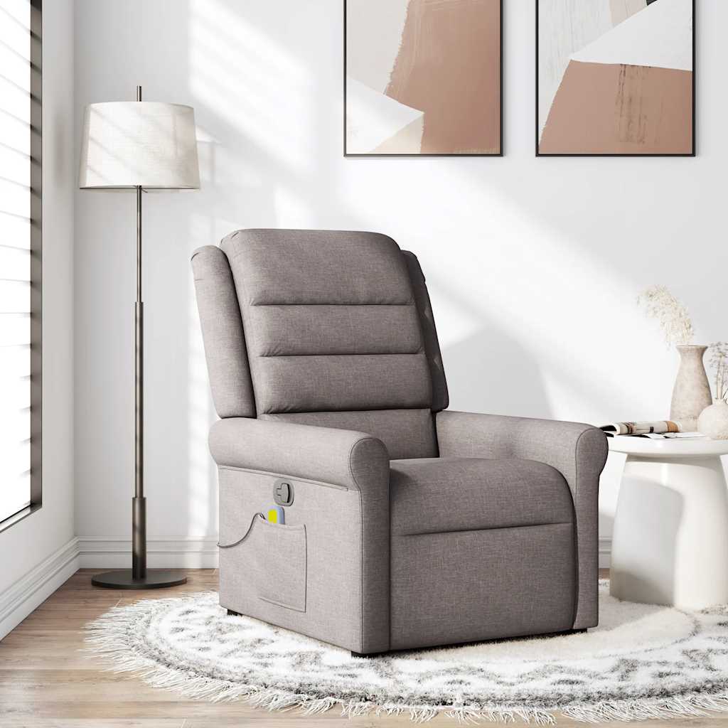 vidaXL Rozkładany fotel masujący, taupe, obity tkaniną