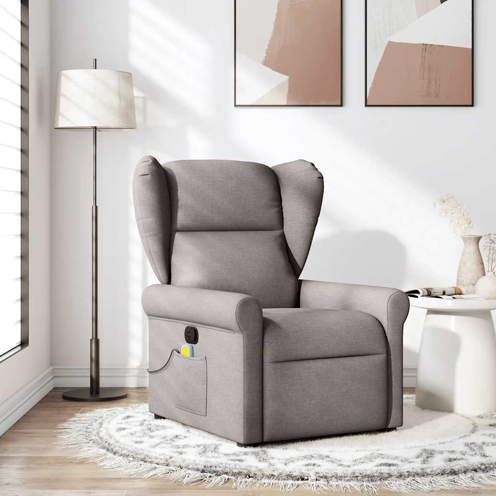 vidaXL Rozkładany fotel masujący, taupe, obity tkaniną