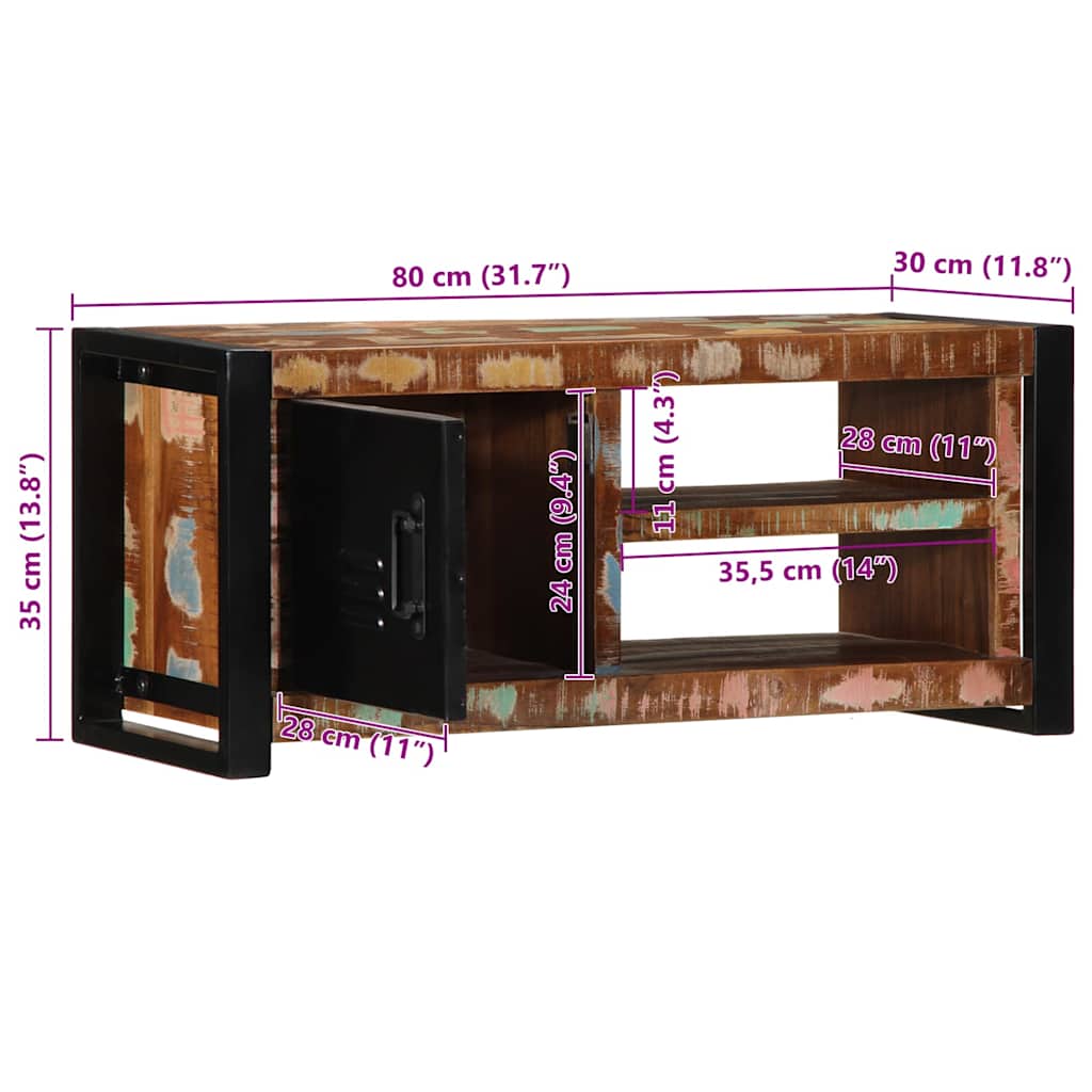 vidaXL Szafka RTV 80x30x35 cm Drewno lite odzyskane