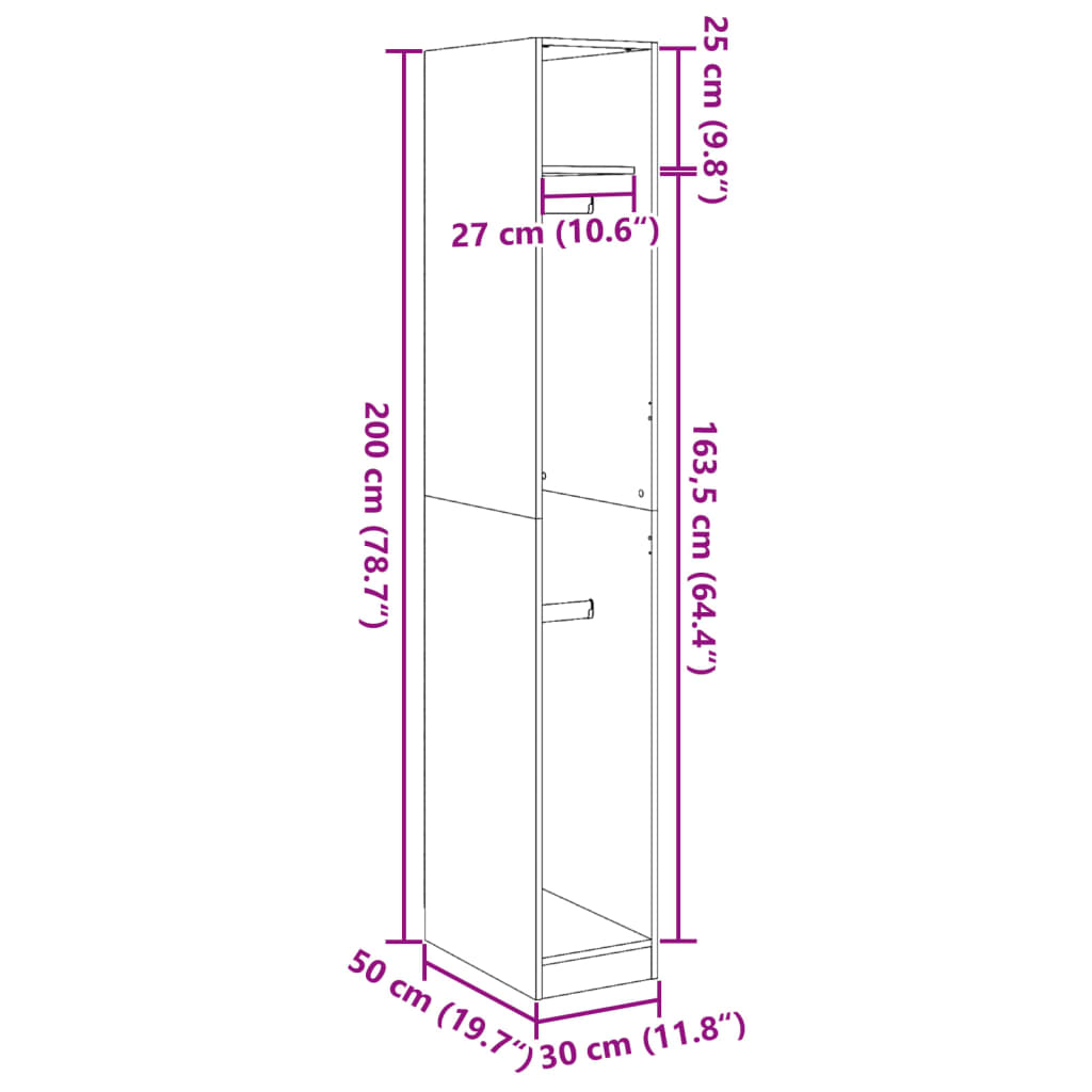 vidaXL Szafa, stare drewno, 30x50x200 cm, materiał drewnopochodny
