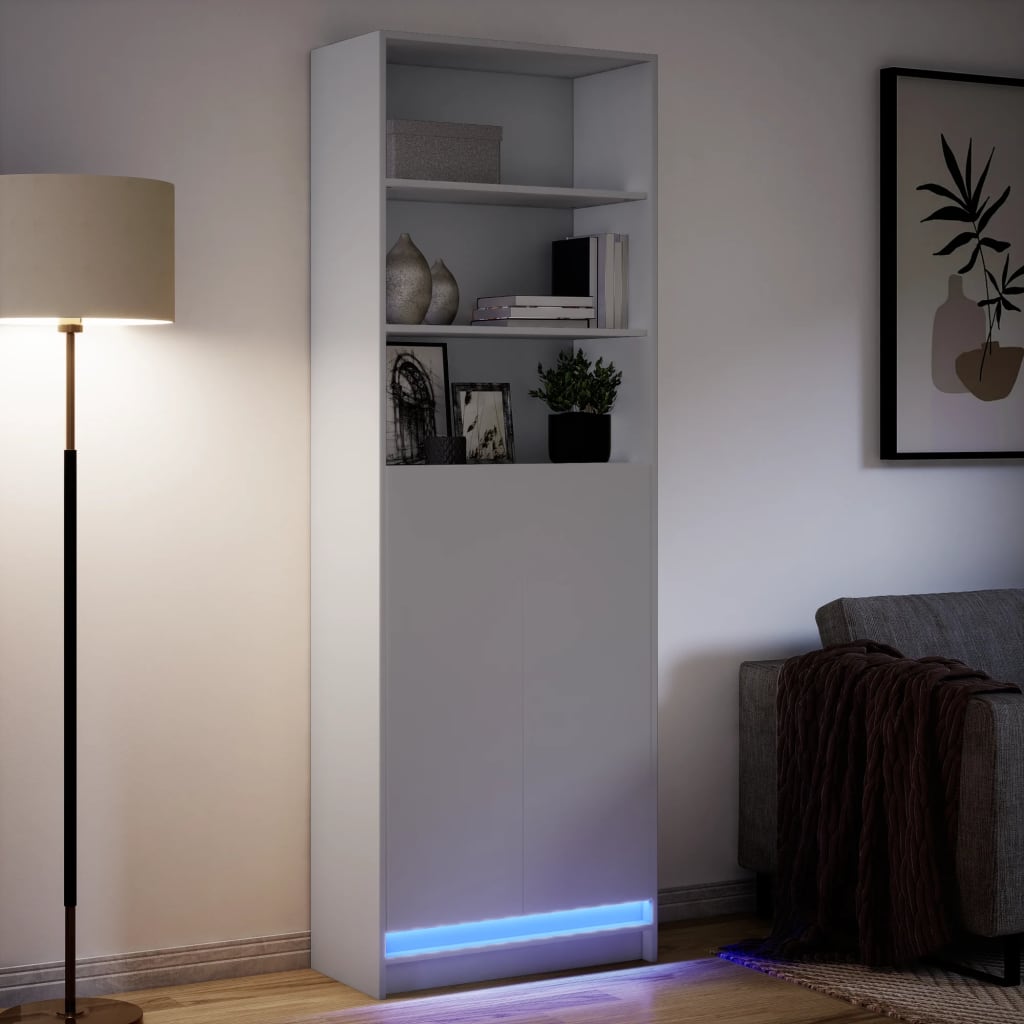 vidaXL Wysoka szafka z LED, biała, 69x32,5x200 cm