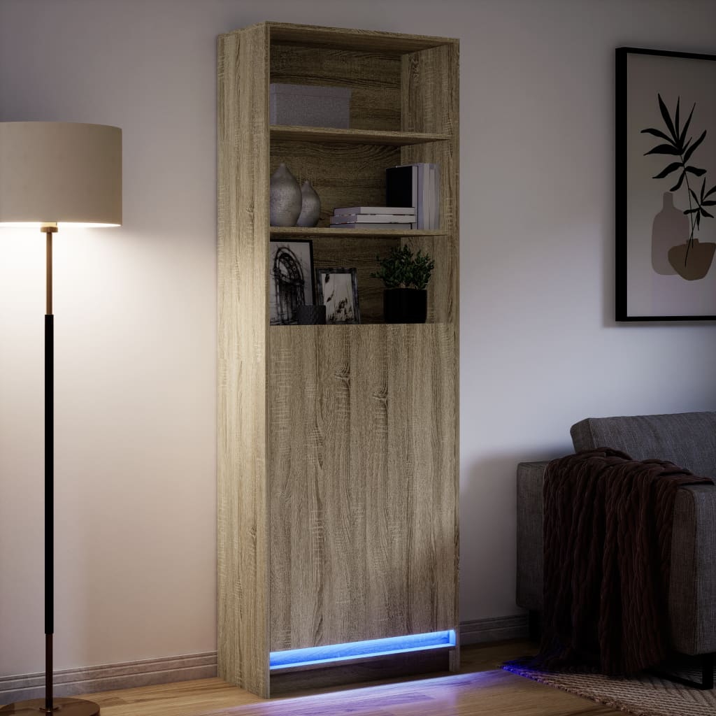 vidaXL Wysoka szafka z LED, dąb sonoma, 69x32,5x200 cm