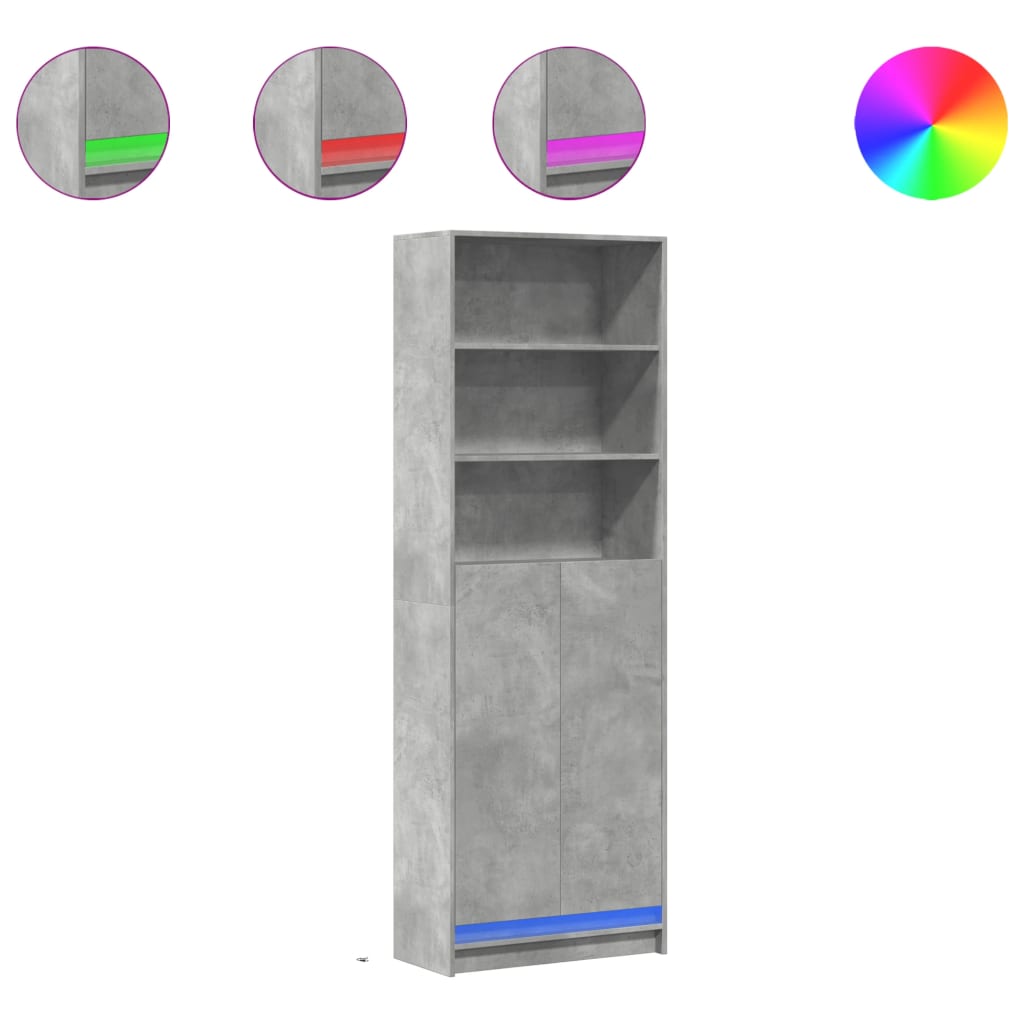 vidaXL Wysoka szafka z LED, szarość betonu, 69x32,5x200 cm