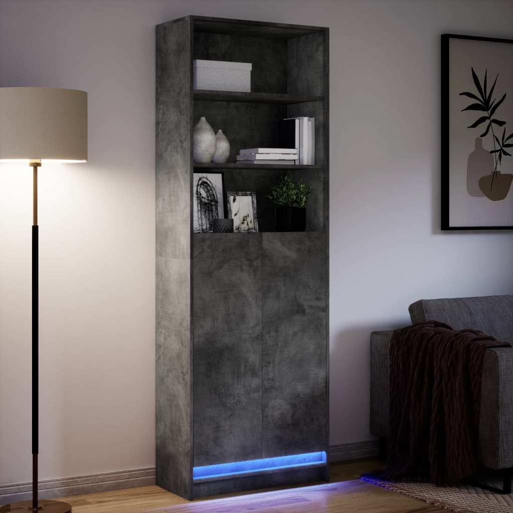 vidaXL Wysoka szafka z LED, szarość betonu, 69x32,5x200 cm