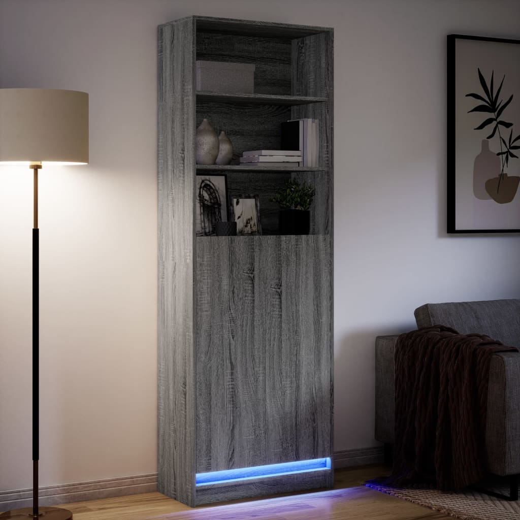 vidaXL Wysoka szafka z LED, szary dąb sonoma, 69x32,5x200 cm